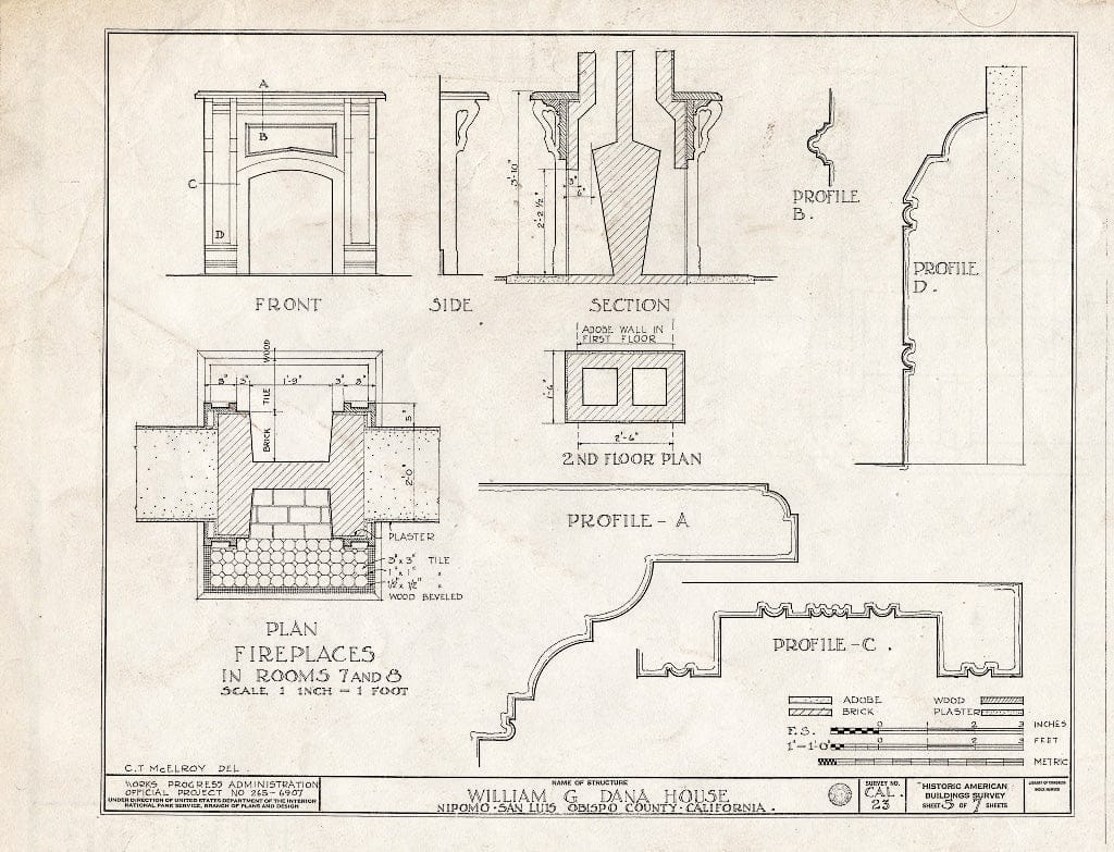 Blueprint HABS Cal,40-NIPO.V,1- (Sheet 5 of 7) - William G. Dana House, Guadalupe Road, Nipomo, San Luis Obispo County, CA