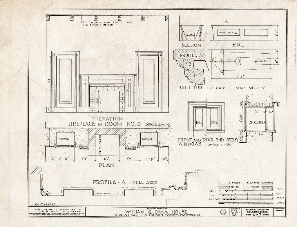 Blueprint HABS Cal,40-NIPO.V,1- (Sheet 6 of 7) - William G. Dana House, Guadalupe Road, Nipomo, San Luis Obispo County, CA