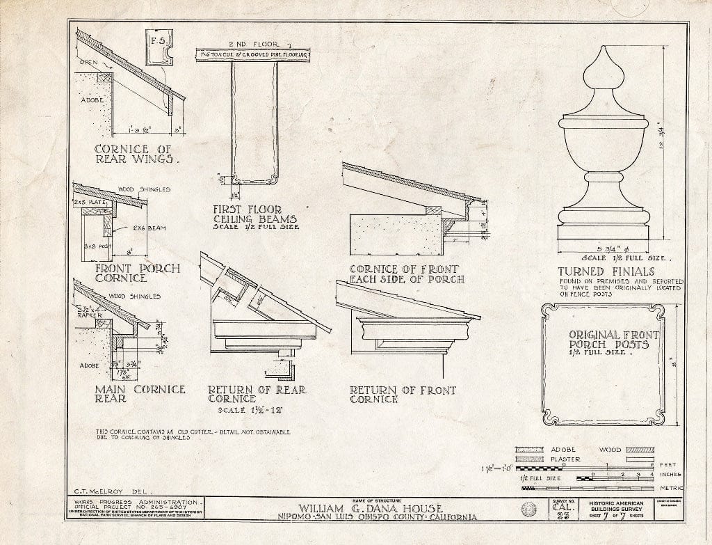 Blueprint HABS Cal,40-NIPO.V,1- (Sheet 7 of 7) - William G. Dana House, Guadalupe Road, Nipomo, San Luis Obispo County, CA