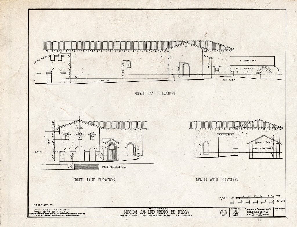 Blueprint HABS Cal,40-SANLO,1- (Sheet 3 of 11) - Mission San Luis Obispo de Tolosa, 782 Monterey Street, San Luis Obispo, San Luis Obispo County, CA