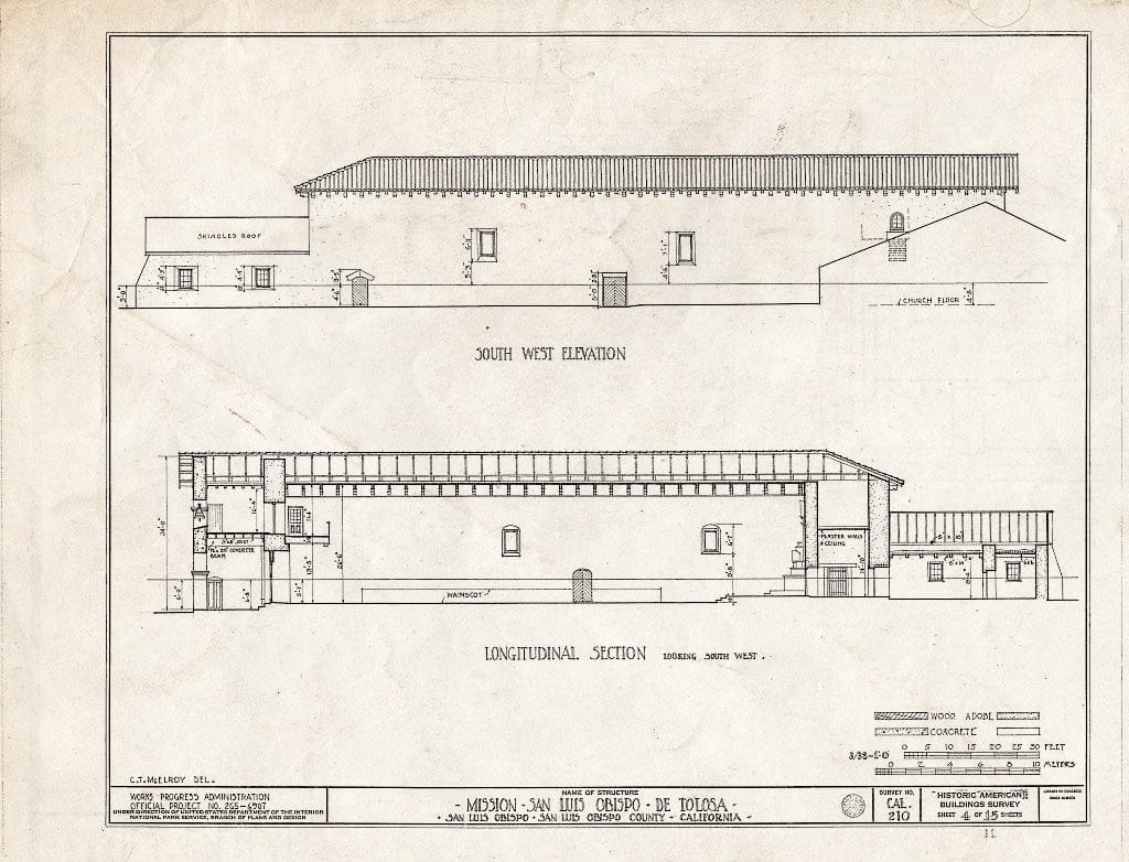Blueprint HABS Cal,40-SANLO,1- (Sheet 4 of 11) - Mission San Luis Obispo de Tolosa, 782 Monterey Street, San Luis Obispo, San Luis Obispo County, CA