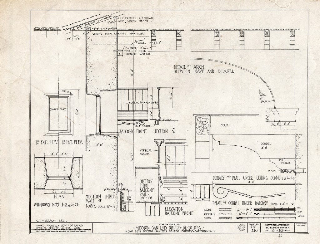 Blueprint HABS Cal,40-SANLO,1- (Sheet 6 of 11) - Mission San Luis Obispo de Tolosa, 782 Monterey Street, San Luis Obispo, San Luis Obispo County, CA