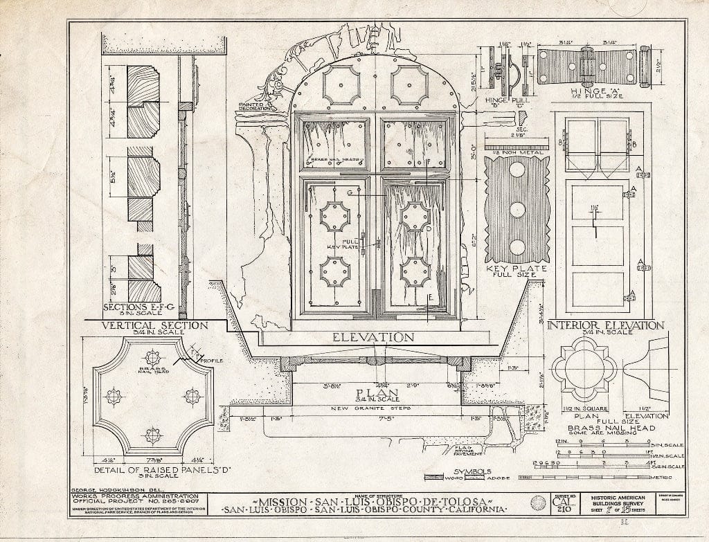 Blueprint HABS Cal,40-SANLO,1- (Sheet 7 of 11) - Mission San Luis Obispo de Tolosa, 782 Monterey Street, San Luis Obispo, San Luis Obispo County, CA