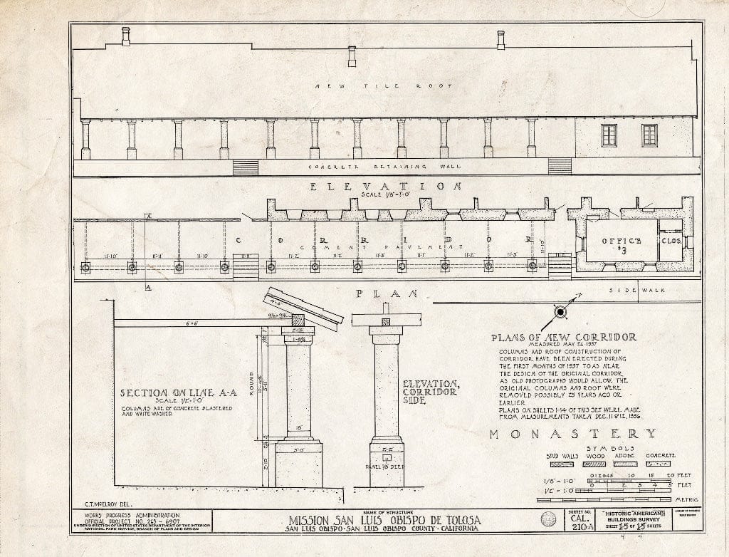 Blueprint HABS Cal,40-SANLO,1A- (Sheet 4 of 4) - Mission San Luis Obispo de Tolosa, Monastery, 782 Monterey Street, San Luis Obispo, San Luis Obispo County, CA