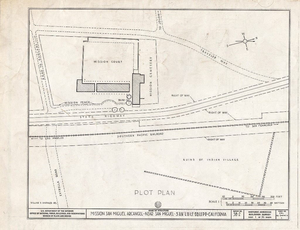 Blueprint HABS Cal,40-SANMI.V,1- (Sheet 1 of 36) - Mission San Miguel Arcangel, Highway 101, San Miguel, San Luis Obispo County, CA