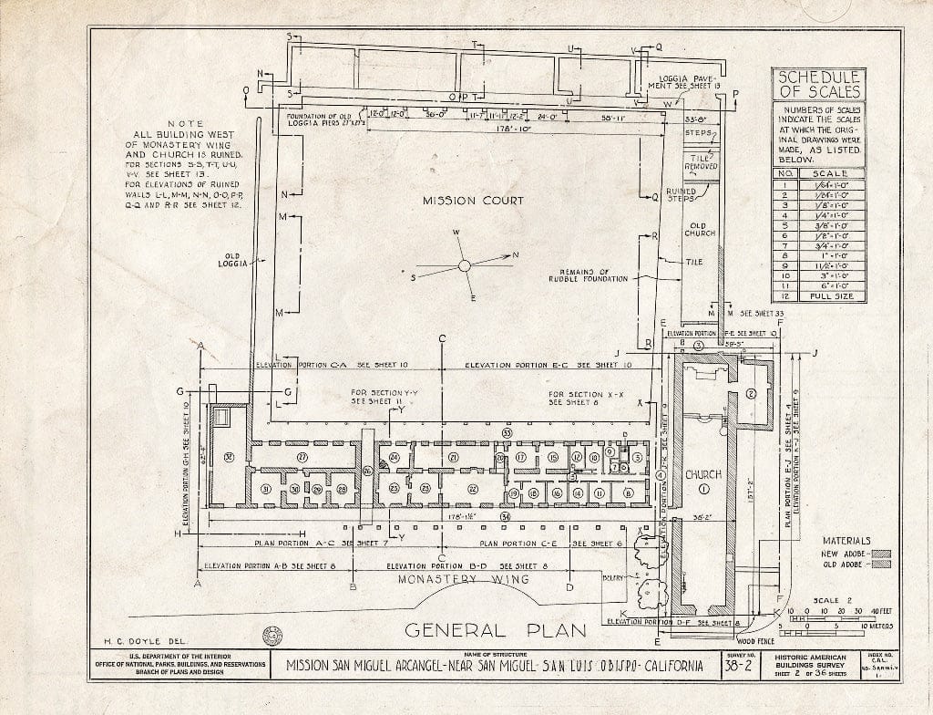 Blueprint HABS Cal,40-SANMI.V,1- (Sheet 2 of 36) - Mission San Miguel Arcangel, Highway 101, San Miguel, San Luis Obispo County, CA