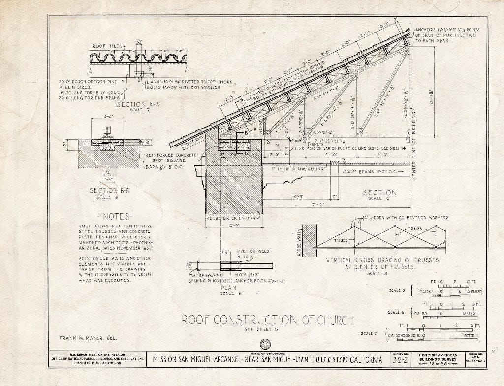 Blueprint HABS Cal,40-SANMI.V,1- (Sheet 22 of 36) - Mission San Miguel Arcangel, Highway 101, San Miguel, San Luis Obispo County, CA