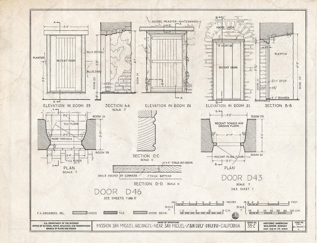 Blueprint HABS Cal,40-SANMI.V,1- (Sheet 28 of 36) - Mission San Miguel Arcangel, Highway 101, San Miguel, San Luis Obispo County, CA