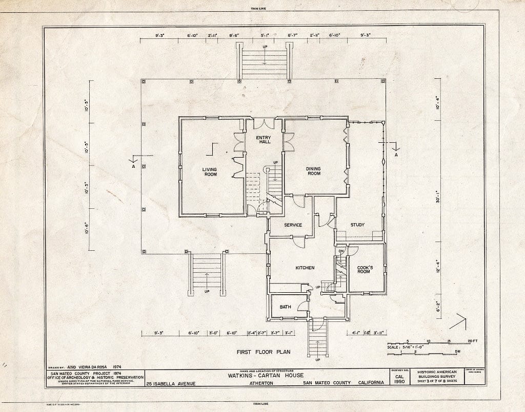 Blueprint HABS Cal,41-ATH,2- (Sheet 3 of 7) - Watkins-Cartan House, 25 Isabella Avenue, Atherton, San Mateo County, CA