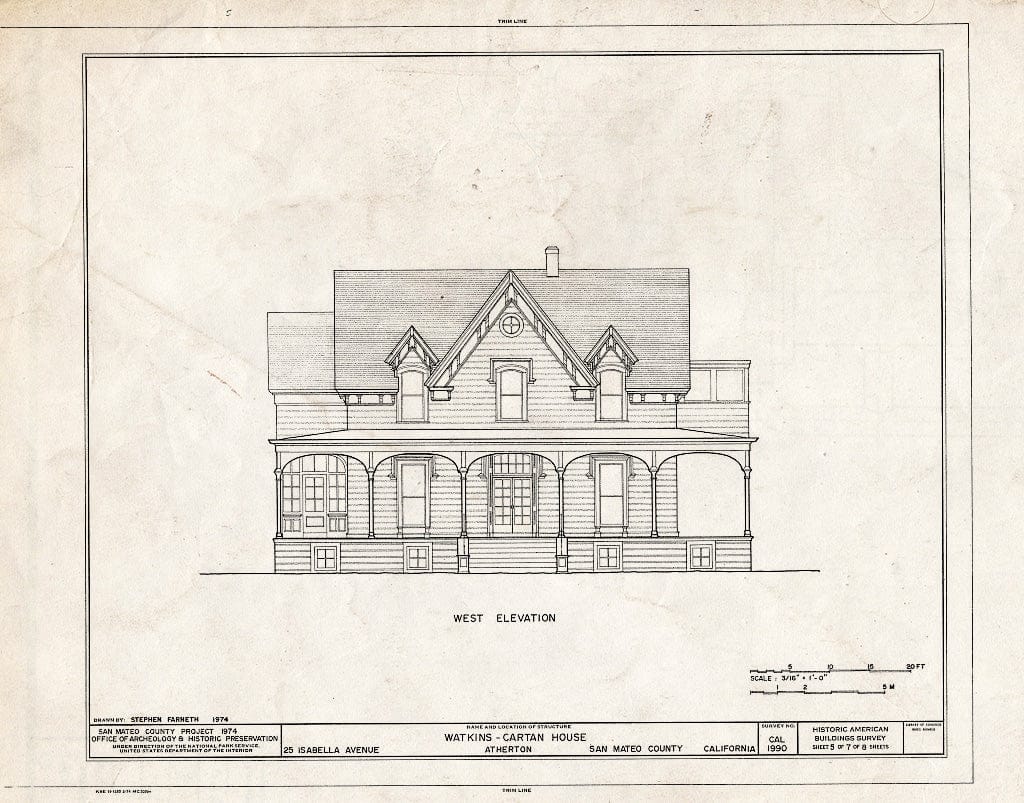 Blueprint HABS Cal,41-ATH,2- (Sheet 5 of 7) - Watkins-Cartan House, 25 Isabella Avenue, Atherton, San Mateo County, CA
