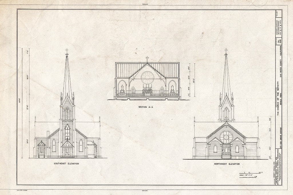 Blueprint HABS Cal,41-MENPA,2- (Sheet 3 of 4) - Church of The Nativity, 210 Oak Grove Avenue, Menlo Park, San Mateo County, CA