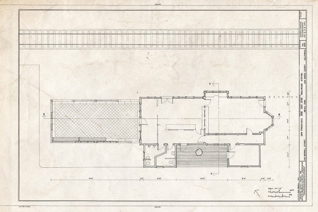 Blueprint HABS Cal,41-MENPA,4- (Sheet 2 of 4) - San Francisco & San Jose Railroad Station, 1100 Merrill Street, Menlo Park, San Mateo County, CA