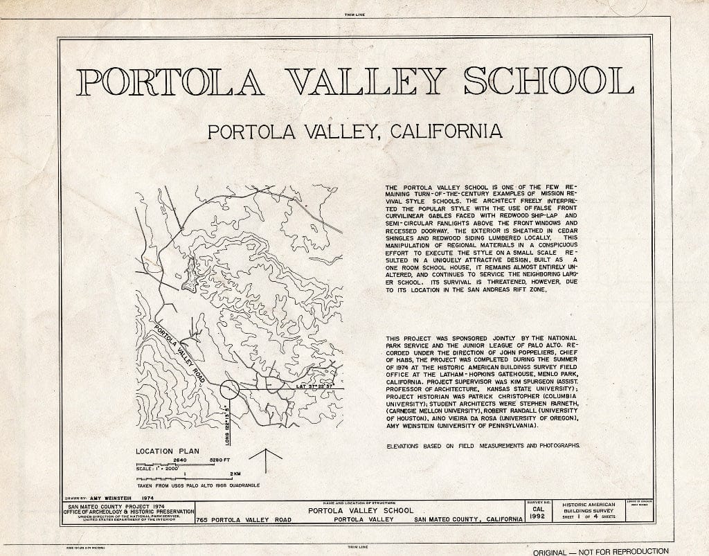 Blueprint HABS Cal,41-PORVA,3- (Sheet 1 of 4) - Portola Valley School, 775 Portola Road, Portola Valley, San Mateo County, CA