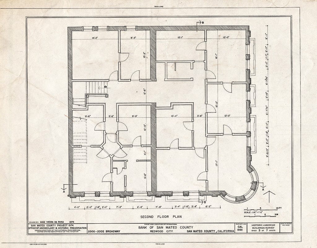 Blueprint HABS Cal,41-REDWO,1- (Sheet 3 of 7) - Bank of San Mateo County, 2000-2002 Broadway, Redwood City, San Mateo County, CA