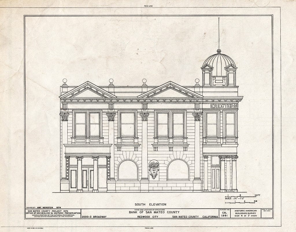 Blueprint HABS Cal,41-REDWO,1- (Sheet 4 of 7) - Bank of San Mateo County, 2000-2002 Broadway, Redwood City, San Mateo County, CA