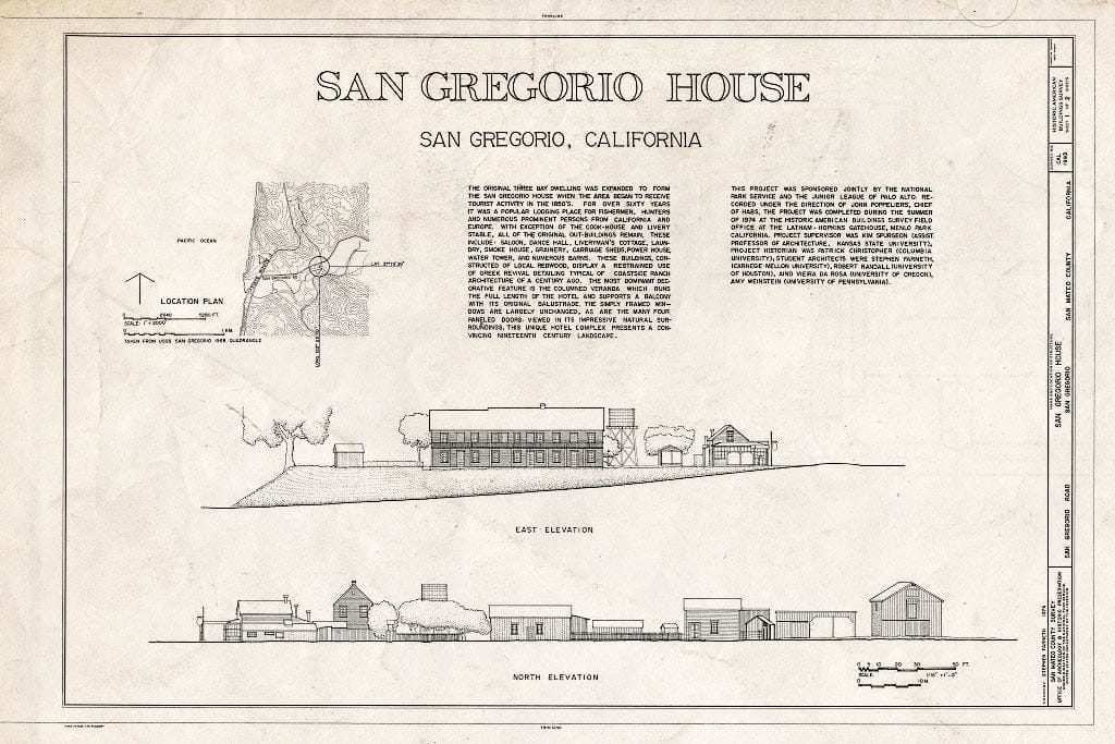 Blueprint HABS Cal,41-SAGR,1- (Sheet 1 of 2) - San Gregorio House, San Gregorio Road, San Gregorio, San Mateo County, CA