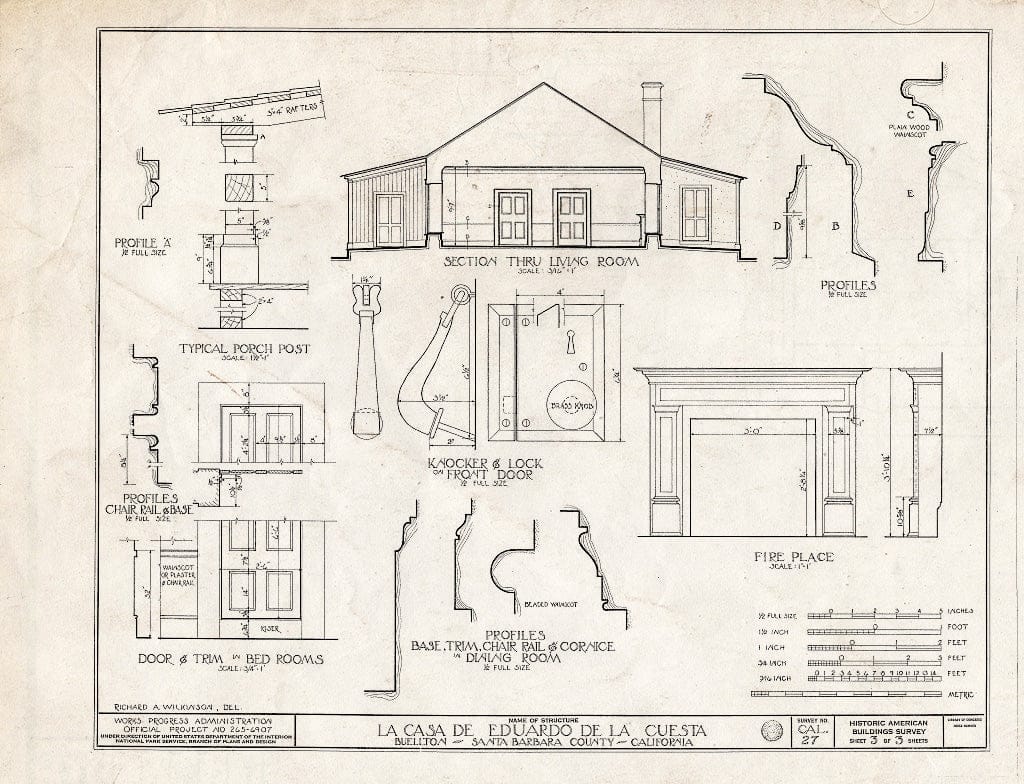 Blueprint HABS Cal,42-BUEL.V,1- (Sheet 3 of 3) - La Casa de Eduardo de la Cuesta, Highway 101, Buellton, Santa Barbara County, CA