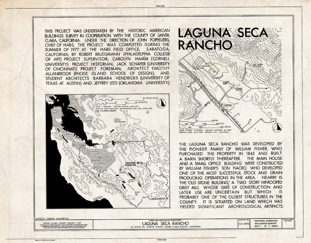 Blueprint HABS Cal,43-COYO,1- (Sheet 1 of 7) - Laguna Seca Rancho, North Side of U.S. Highway 101, Coyote, Santa Clara County, CA