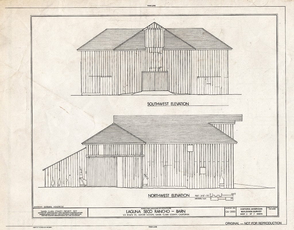 Blueprint HABS Cal,43-COYO,1- (Sheet 3 of 7) - Laguna Seca Rancho, North Side of U.S. Highway 101, Coyote, Santa Clara County, CA