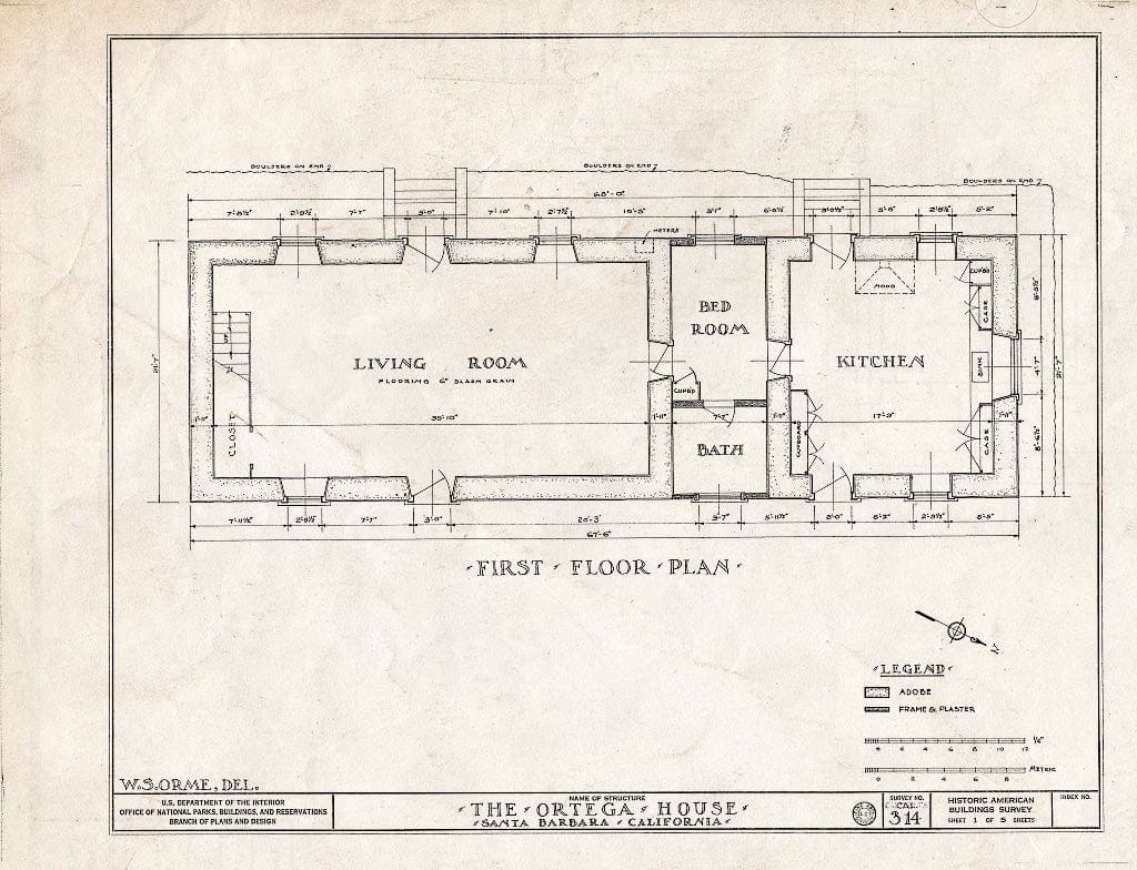 Blueprint HABS Cal,42-Mont,1- (Sheet 1 of 5) - Ortega House, 29 Sheffield Drive, Montecito, Santa Barbara County, CA