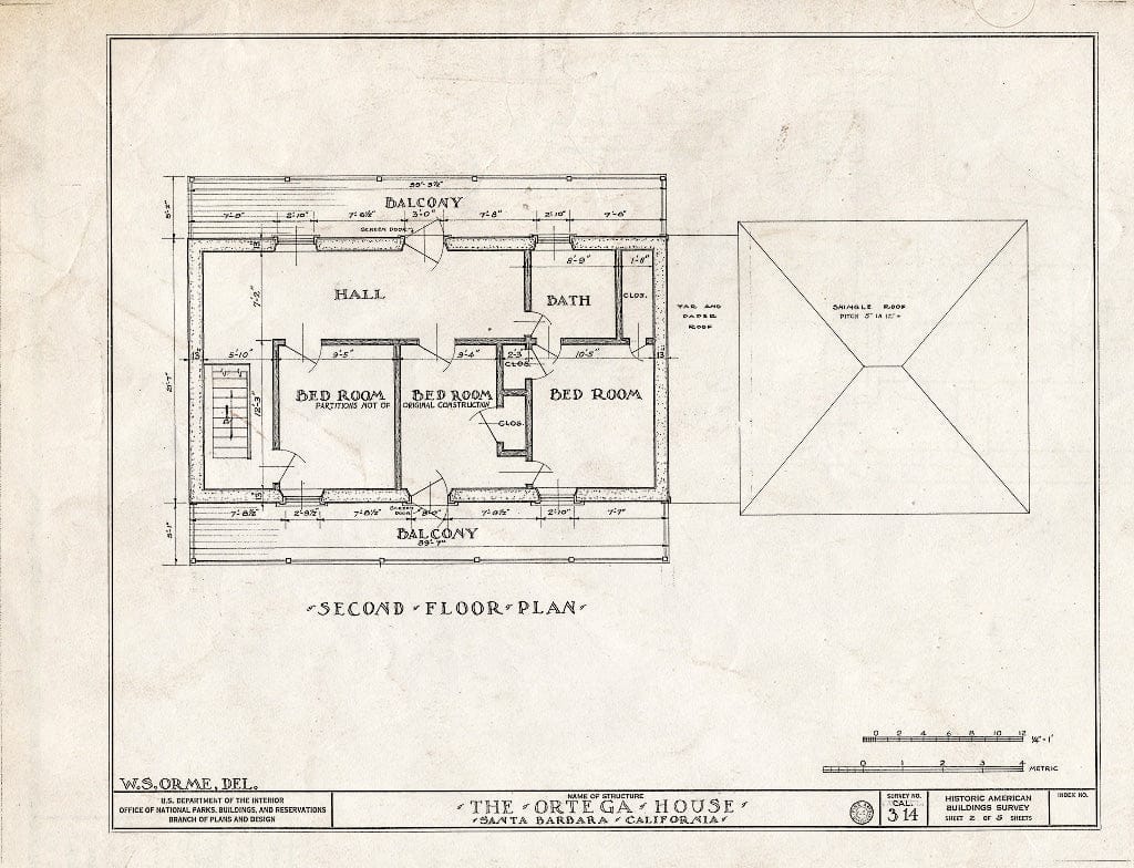 Blueprint HABS Cal,42-Mont,1- (Sheet 2 of 5) - Ortega House, 29 Sheffield Drive, Montecito, Santa Barbara County, CA