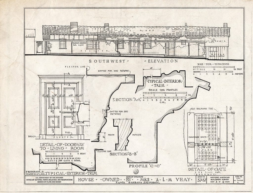 Blueprint HABS Cal,42-SANBA,4- (Sheet 3 of 4) - Mrs. A. L. M. Vhay House, 835 Leguna Street, Santa Barbara, Santa Barbara County, CA