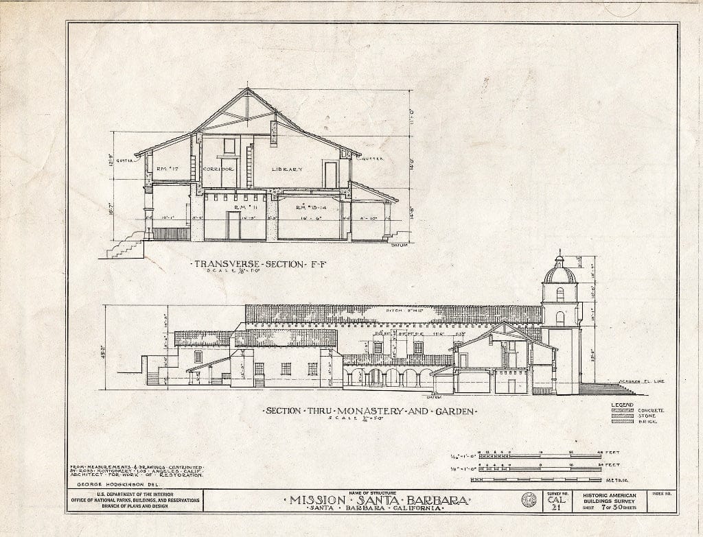 Blueprint HABS Cal,42-SANBA,5- (Sheet 7 of 30) - Mission Santa Barbara, 2201 Laguna Street, Santa Barbara, Santa Barbara County, CA