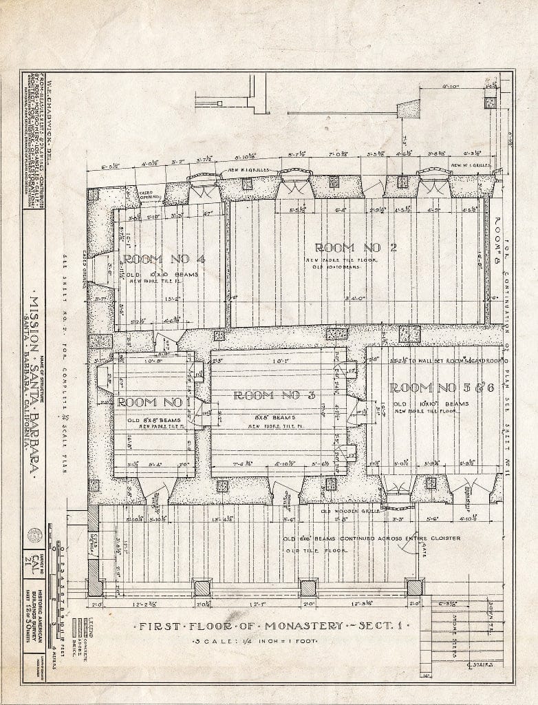 Blueprint HABS Cal,42-SANBA,5- (Sheet 12 of 30) - Mission Santa Barbara, 2201 Laguna Street, Santa Barbara, Santa Barbara County, CA