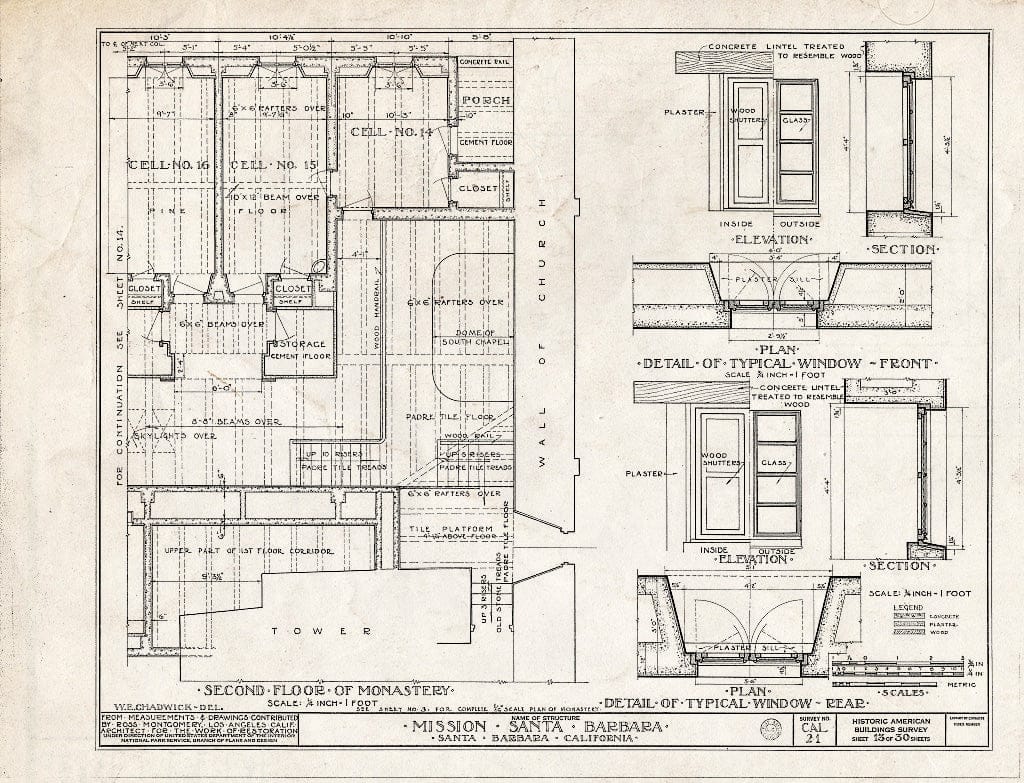 Blueprint HABS Cal,42-SANBA,5- (Sheet 13 of 30) - Mission Santa Barbara, 2201 Laguna Street, Santa Barbara, Santa Barbara County, CA