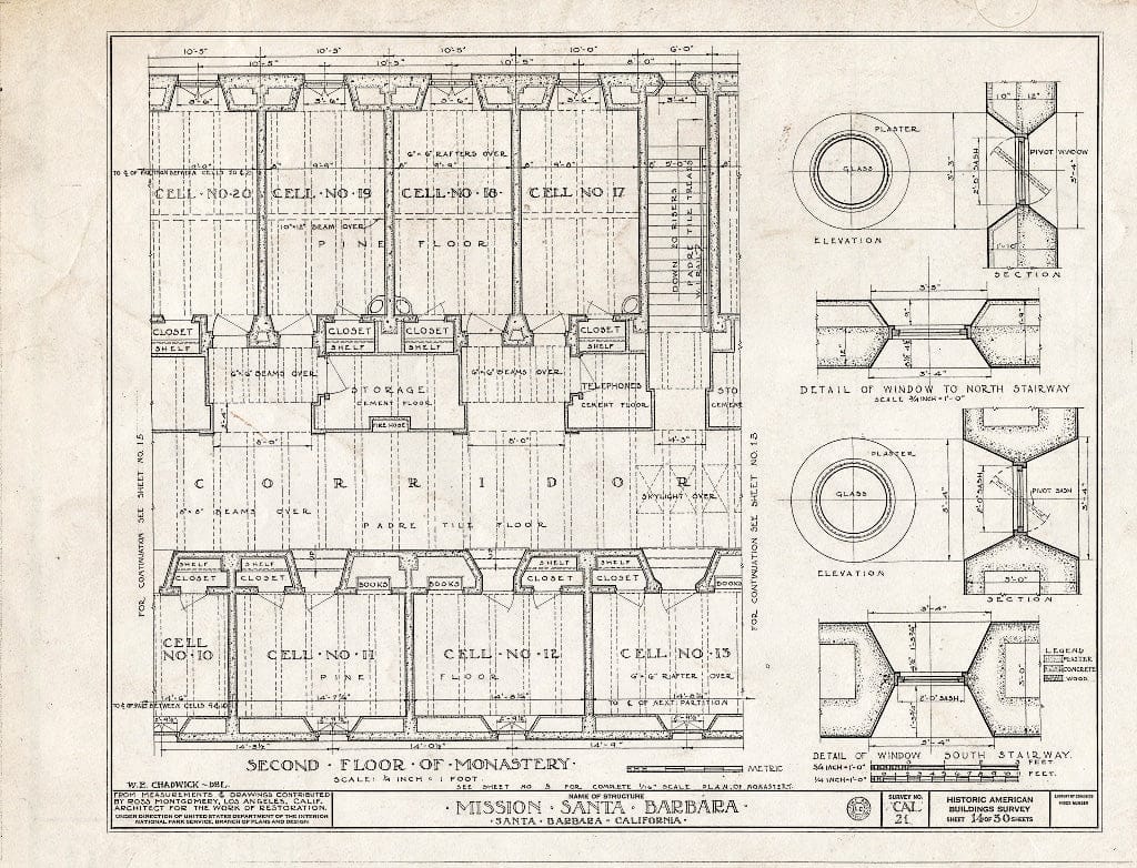 Blueprint HABS Cal,42-SANBA,5- (Sheet 14 of 30) - Mission Santa Barbara, 2201 Laguna Street, Santa Barbara, Santa Barbara County, CA
