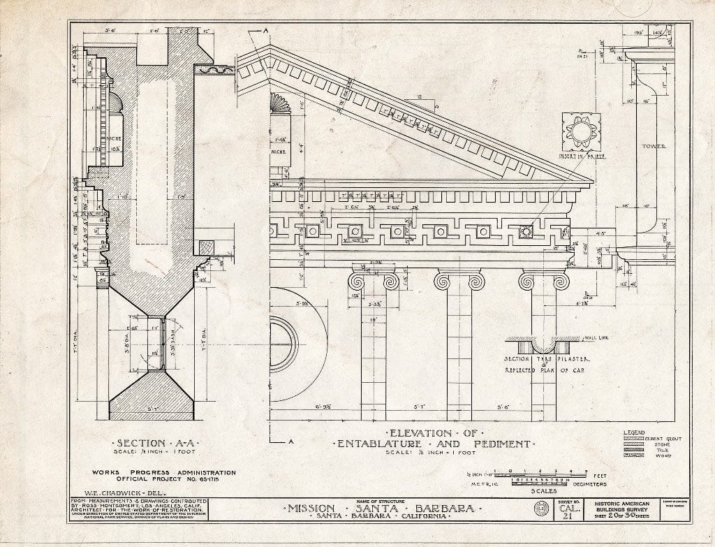 Blueprint HABS Cal,42-SANBA,5- (Sheet 20 of 30) - Mission Santa Barbara, 2201 Laguna Street, Santa Barbara, Santa Barbara County, CA