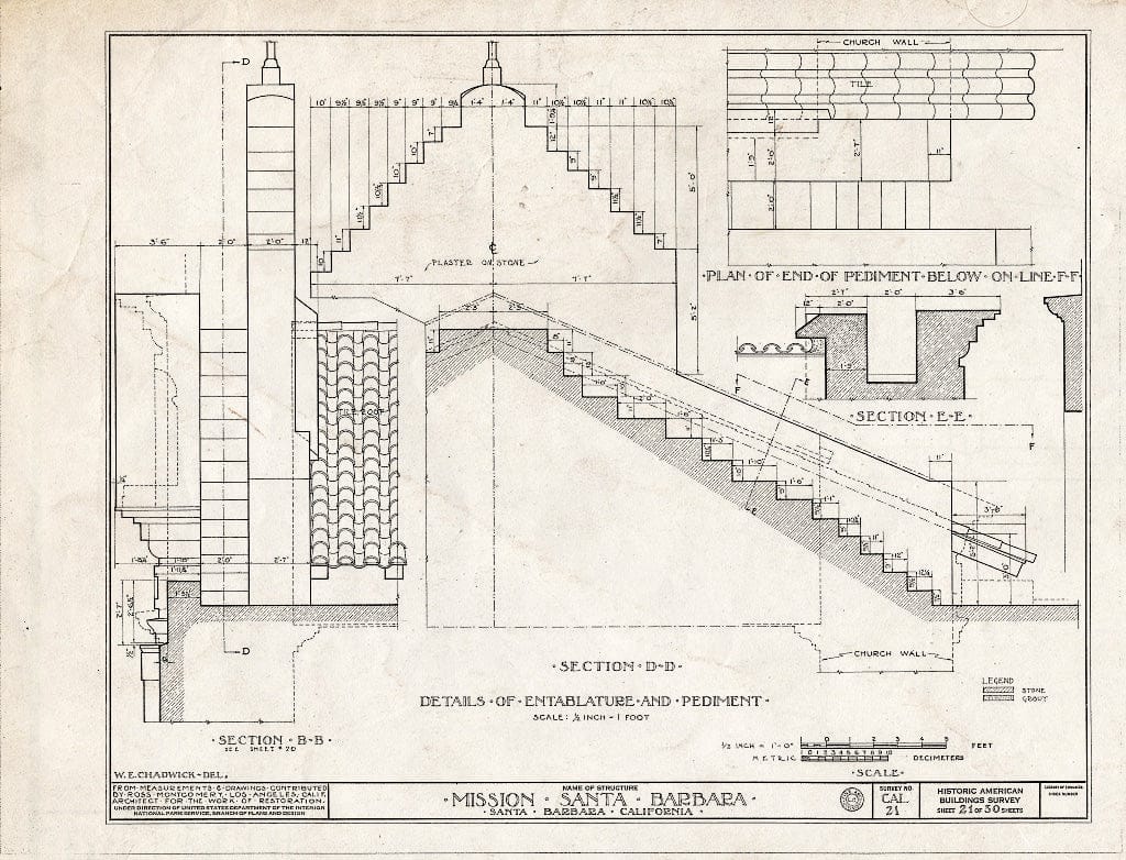 Blueprint HABS Cal,42-SANBA,5- (Sheet 21 of 30) - Mission Santa Barbara, 2201 Laguna Street, Santa Barbara, Santa Barbara County, CA