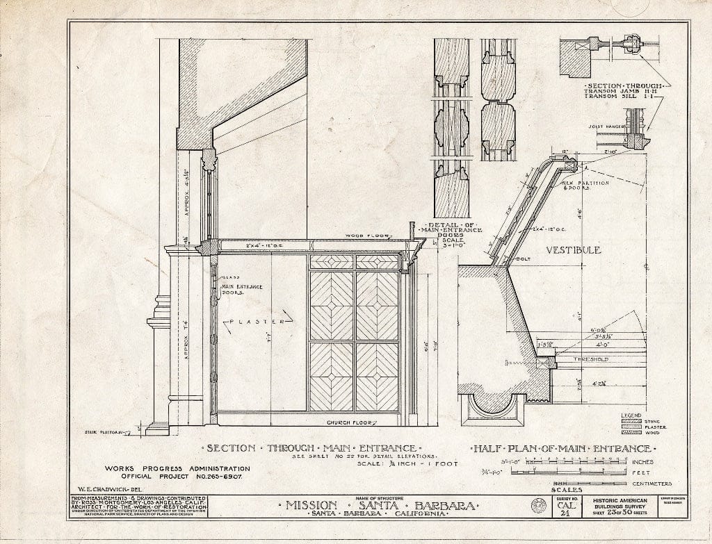 Blueprint HABS Cal,42-SANBA,5- (Sheet 23 of 30) - Mission Santa Barbara, 2201 Laguna Street, Santa Barbara, Santa Barbara County, CA