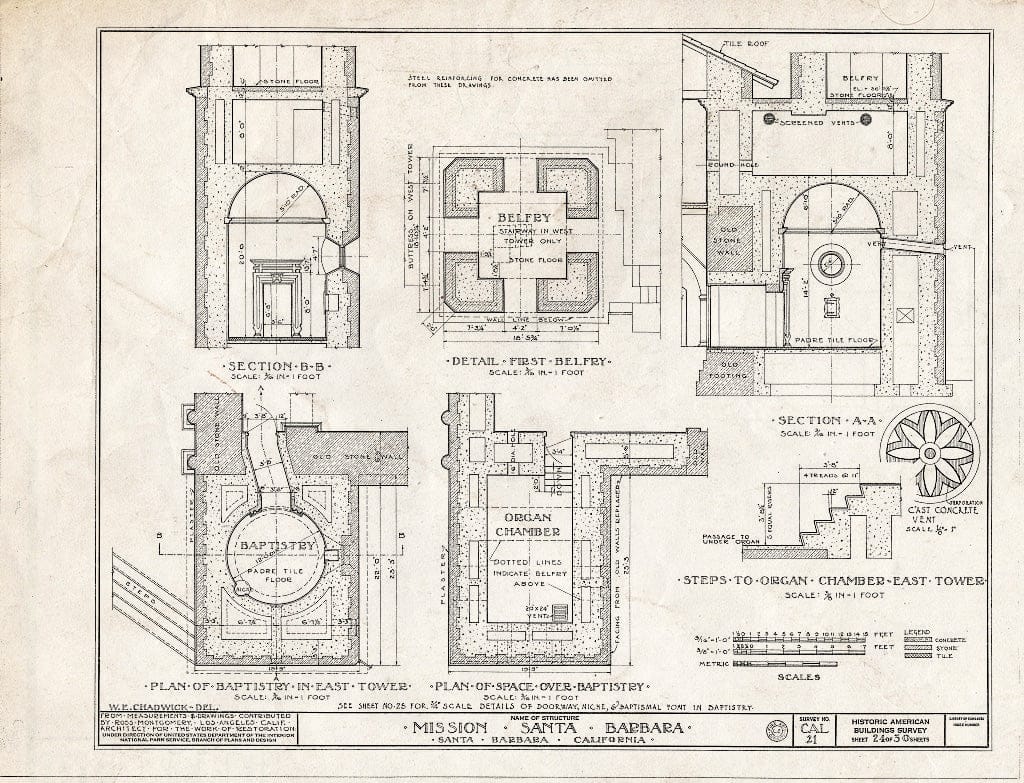 Blueprint HABS Cal,42-SANBA,5- (Sheet 24 of 30) - Mission Santa Barbara, 2201 Laguna Street, Santa Barbara, Santa Barbara County, CA