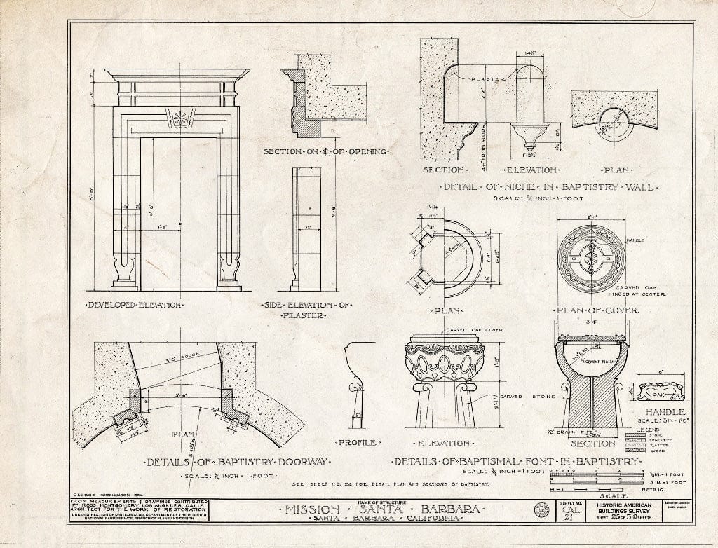Blueprint HABS Cal,42-SANBA,5- (Sheet 25 of 30) - Mission Santa Barbara, 2201 Laguna Street, Santa Barbara, Santa Barbara County, CA