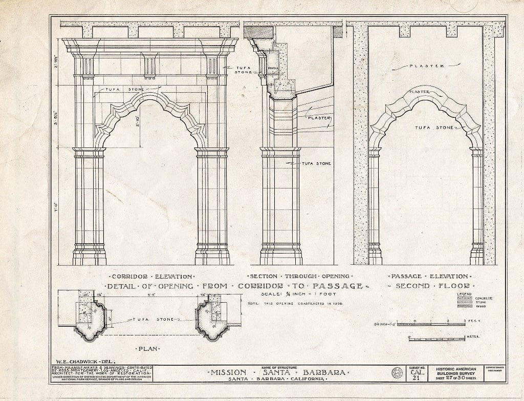 Blueprint HABS Cal,42-SANBA,5- (Sheet 27 of 30) - Mission Santa Barbara, 2201 Laguna Street, Santa Barbara, Santa Barbara County, CA