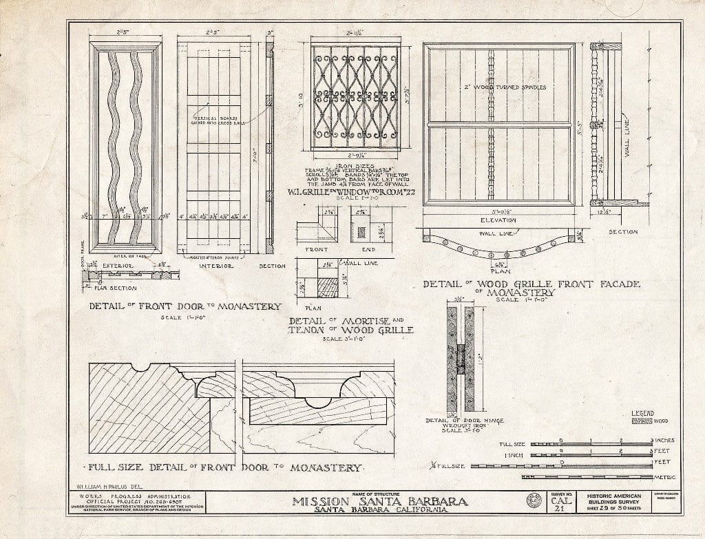 Blueprint HABS Cal,42-SANBA,5- (Sheet 29 of 30) - Mission Santa Barbara, 2201 Laguna Street, Santa Barbara, Santa Barbara County, CA