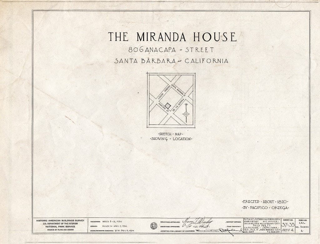 Blueprint HABS Cal,42-SANBA,2- (Sheet 0 of 4) - Miranda House, 806 Anacapa Street, Santa Barbara, Santa Barbara County, CA