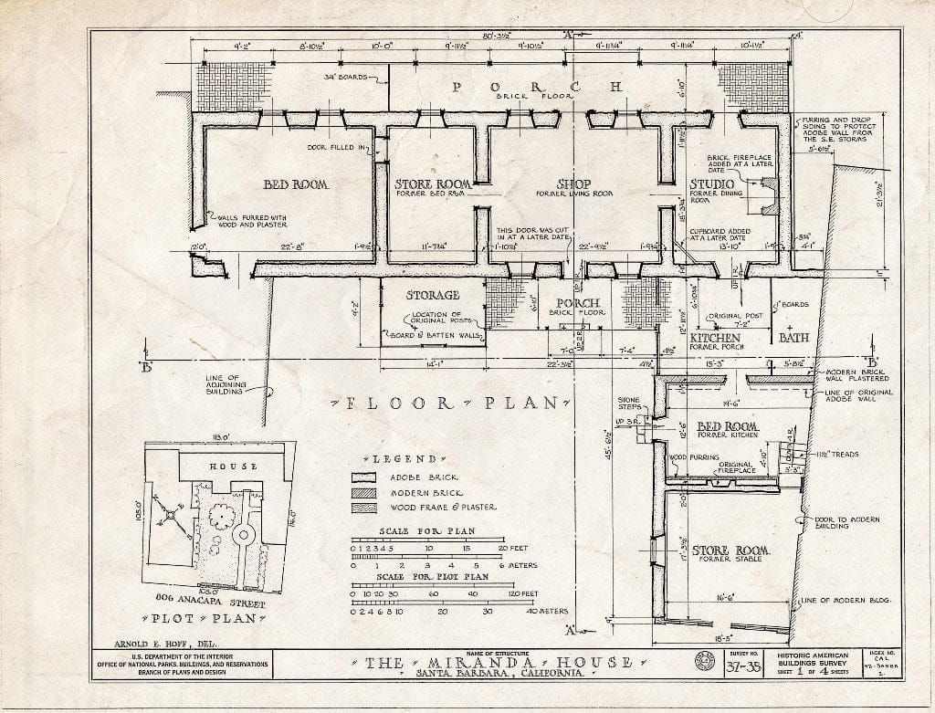 Blueprint HABS Cal,42-SANBA,2- (Sheet 1 of 4) - Miranda House, 806 Anacapa Street, Santa Barbara, Santa Barbara County, CA