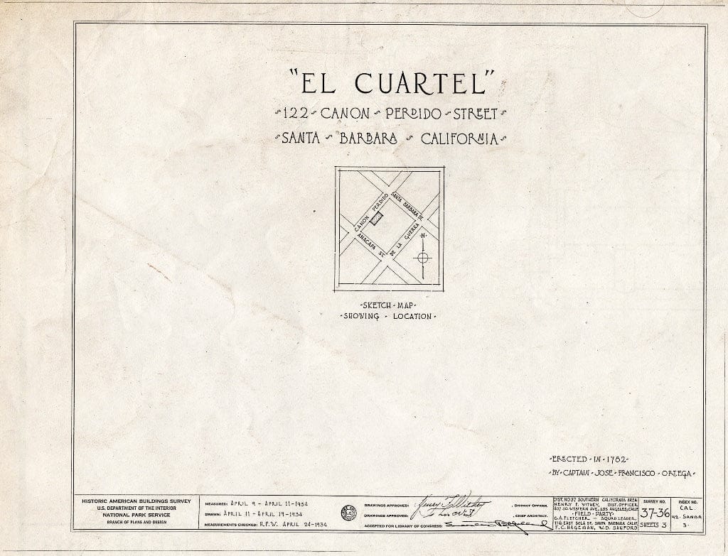 Blueprint HABS Cal,42-SANBA,3- (Sheet 0 of 3) - El Cuartel, 122 East Canon Perdido Street, Santa Barbara, Santa Barbara County, CA