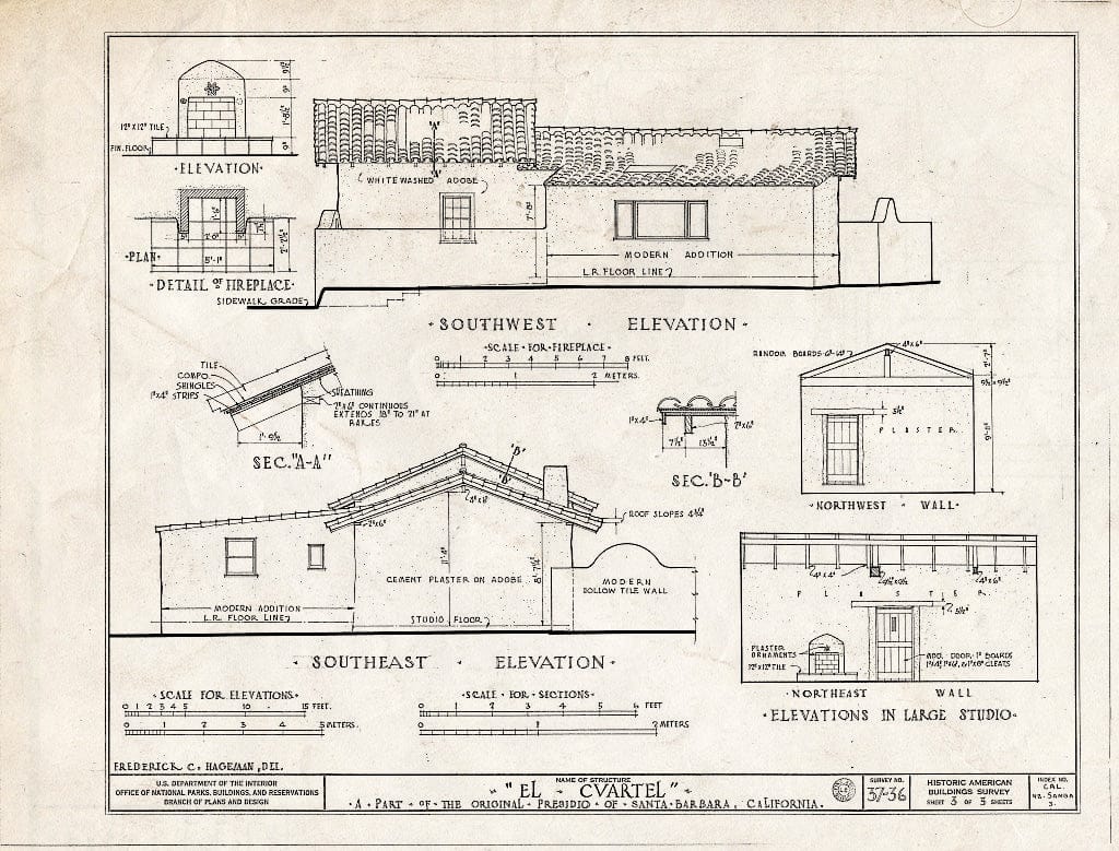 Blueprint HABS Cal,42-SANBA,3- (Sheet 3 of 3) - El Cuartel, 122 East Canon Perdido Street, Santa Barbara, Santa Barbara County, CA
