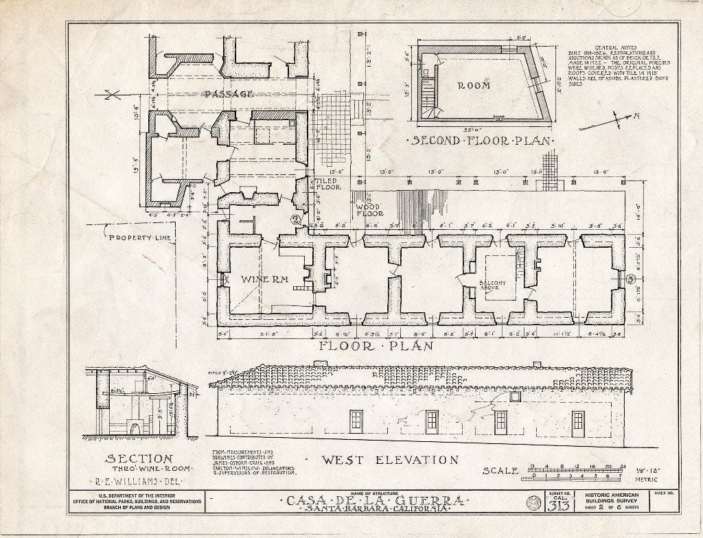 Blueprint HABS Cal,42-SANBA,8- (Sheet 2 of 6) - La Casa de la Guerra, 11-19 East de la Guerra Street, Santa Barbara, Santa Barbara County, CA