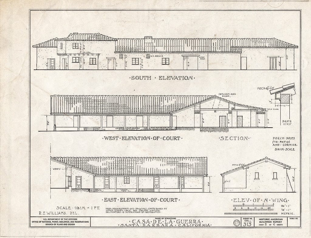 Blueprint HABS Cal,42-SANBA,8- (Sheet 5 of 6) - La Casa de la Guerra, 11-19 East de la Guerra Street, Santa Barbara, Santa Barbara County, CA