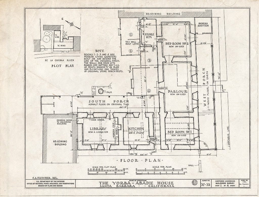 Blueprint HABS Cal,42-SANBA,1- (Sheet 1 of 4) - Yorbe-Abadie House, de la Guerra Plaza, Santa Barbara, Santa Barbara County, CA