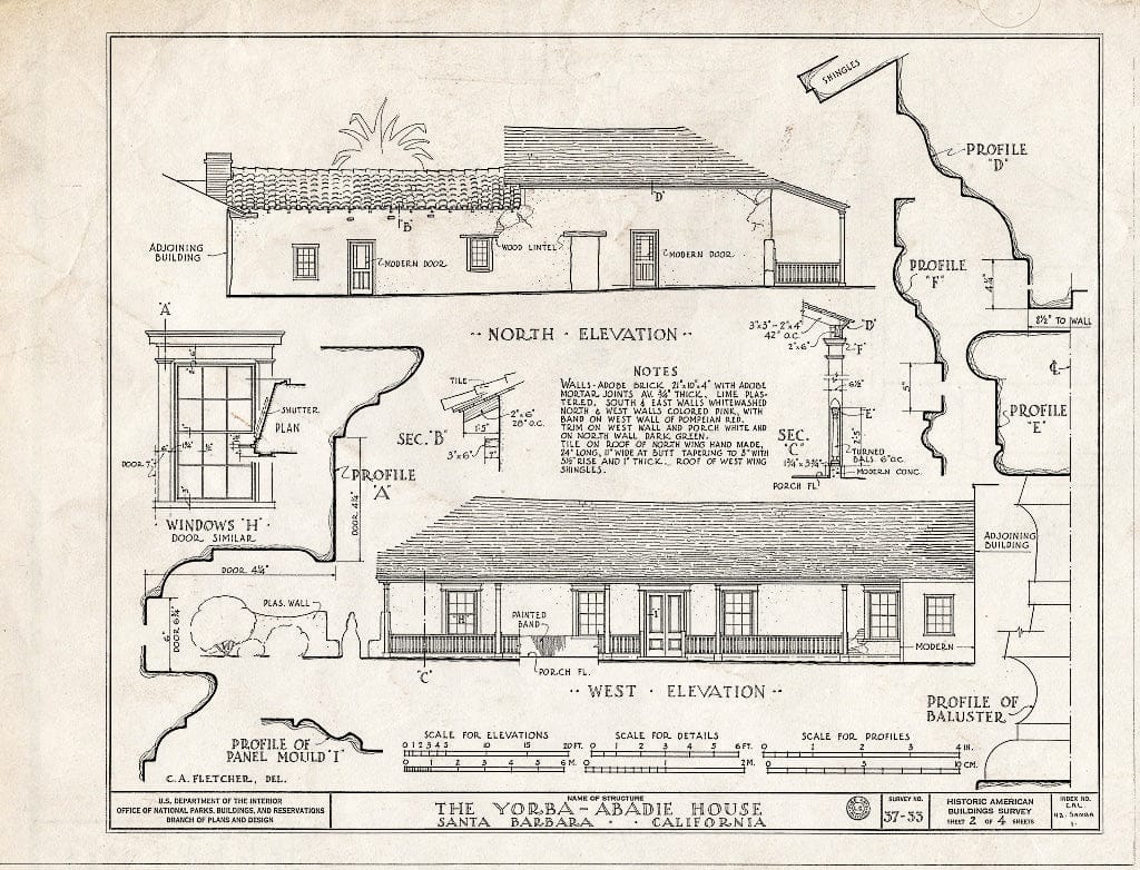 Blueprint HABS Cal,42-SANBA,1- (Sheet 2 of 4) - Yorbe-Abadie House, de la Guerra Plaza, Santa Barbara, Santa Barbara County, CA