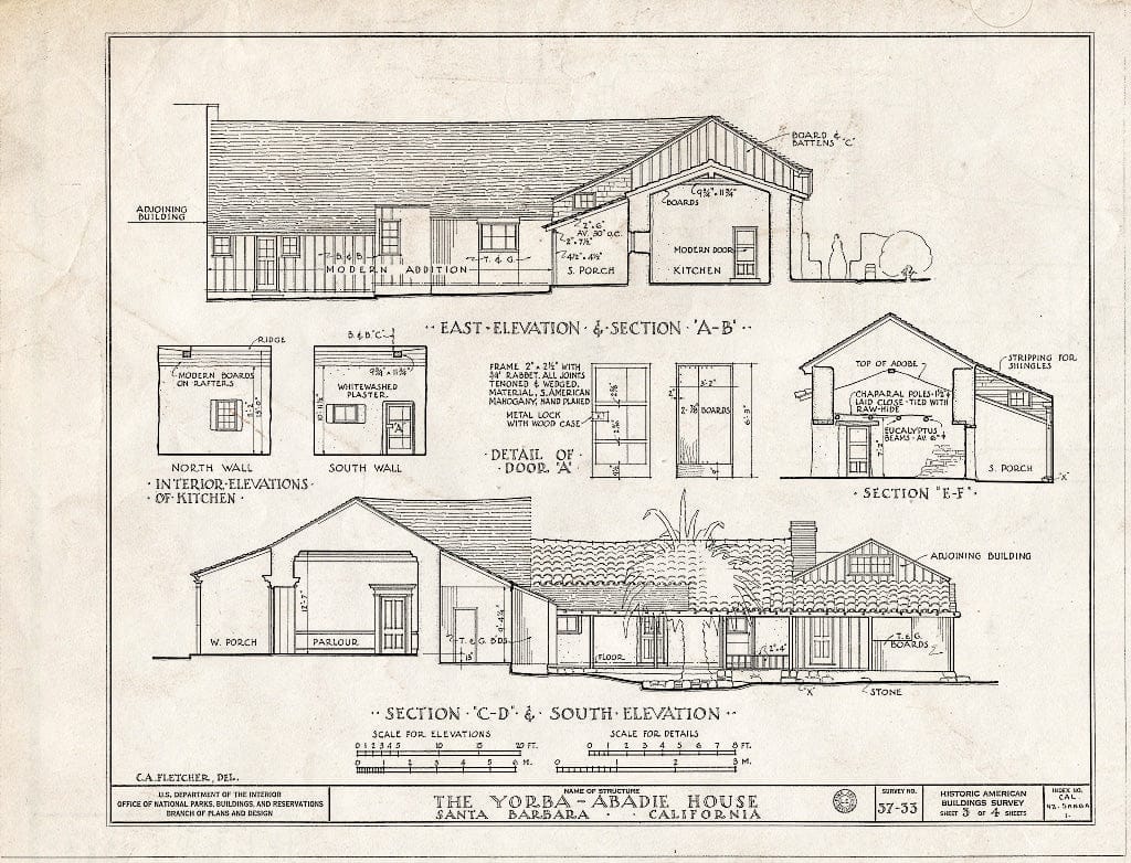 Blueprint HABS Cal,42-SANBA,1- (Sheet 3 of 4) - Yorbe-Abadie House, de la Guerra Plaza, Santa Barbara, Santa Barbara County, CA