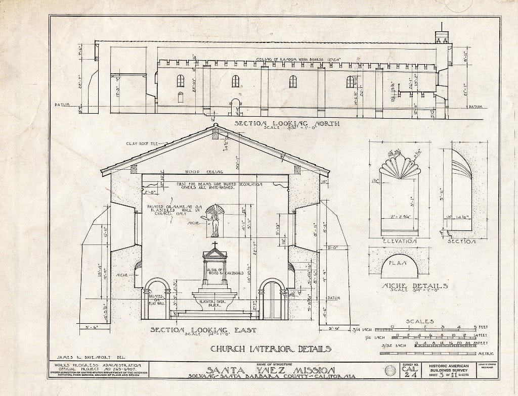 Blueprint HABS Cal,42-SOLV,1- (Sheet 3 of 11) - Mission Santa Inez, State Highway 150, Solvang, Santa Barbara County, CA