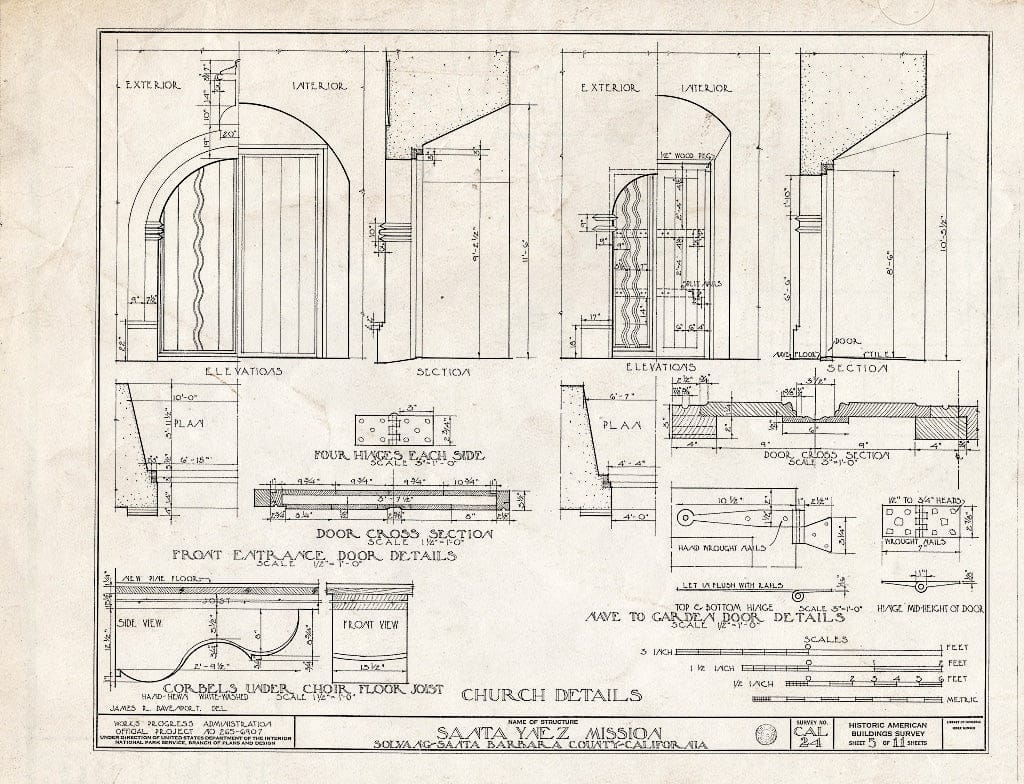 Blueprint HABS Cal,42-SOLV,1- (Sheet 5 of 11) - Mission Santa Inez, State Highway 150, Solvang, Santa Barbara County, CA