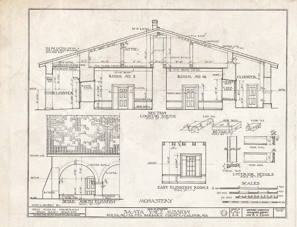 Blueprint HABS Cal,42-SOLV,1- (Sheet 8 of 11) - Mission Santa Inez, State Highway 150, Solvang, Santa Barbara County, CA