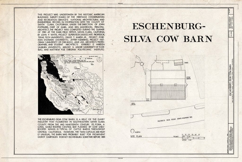 Blueprint HABS Cal,43-GIL,4- (Sheet 1 of 4) - Eschenburg-Silva Cow Barn, 3665 Pacheco Pass Road (State Highway 152), Gilroy, Santa Clara County, CA